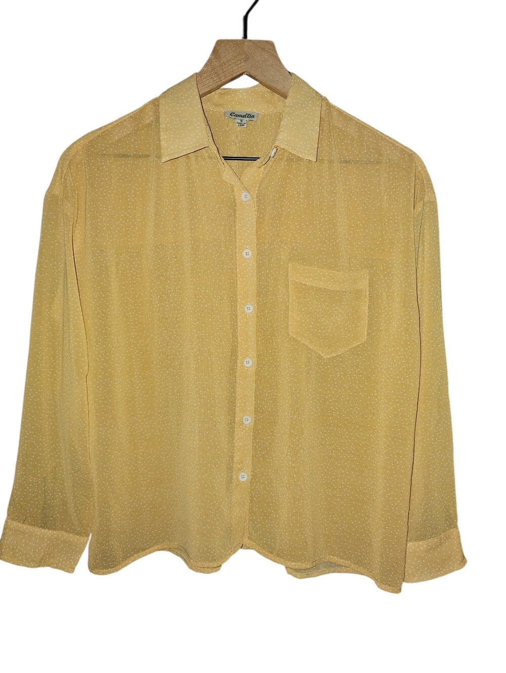CAMELLIA Yellow Dot Printed Long Sleeve Button Down Shirt - Small